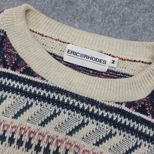 Eric Rhodes Mens Multicolor Geometric Fair Isle Knit Crewneck Sweater Medium